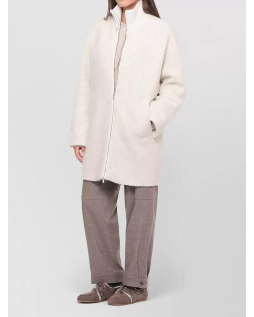 Peserico White Sequin Fabric Jacket High Ribbed Collar