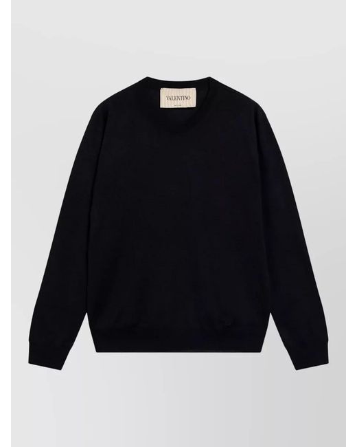 Valentino Blue Knit Sweater Crewneck Ribbed Cuffs Hem for men