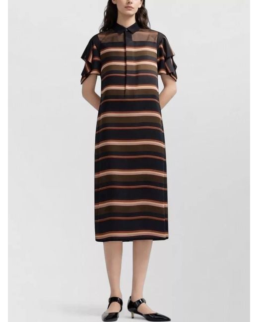 Sacai Black Striped Midi Dress