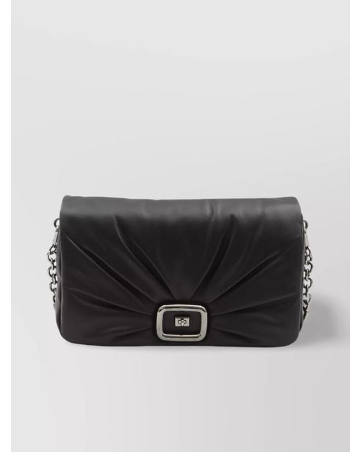 Roger Vivier Black Leather Draped Large Shoulder Bag