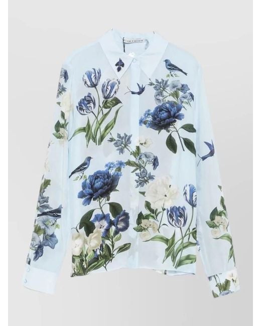 Alice + Olivia Blue Casual Shirt Bird Motif Relaxed Fit
