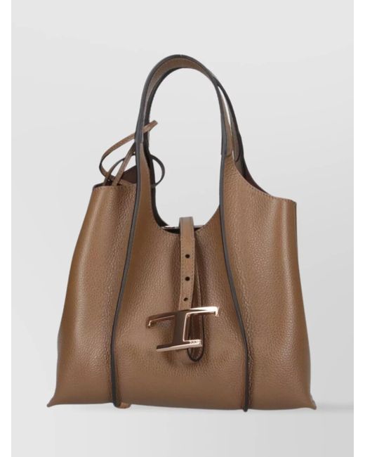 Tod's Brown Pebbled Texture Shoulder Bag With Top Handle