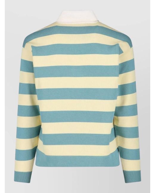 Gucci Blue Polo Shirt Crewneck Striped Pattern Ribbed Cuffs for men
