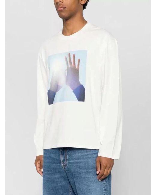 Jil Sander White Long Sleeve T Shirt Photo Graphic Front for men