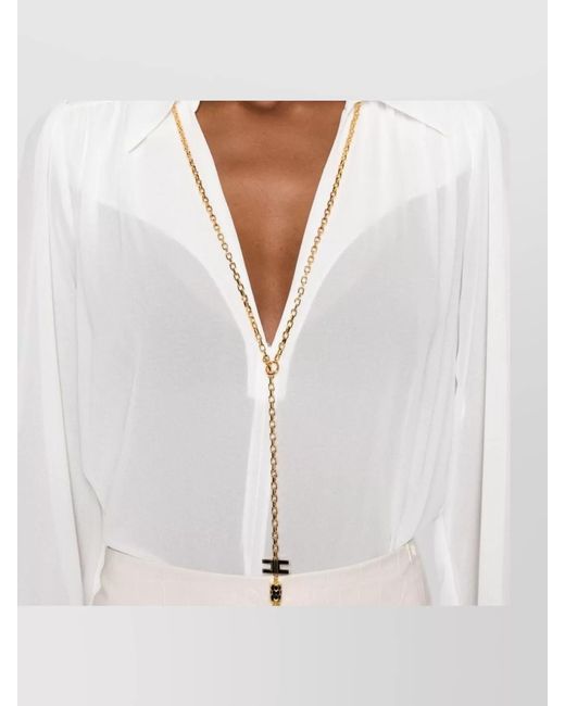 Elisabetta Franchi White V-Neck Long-Sleeve Blouse
