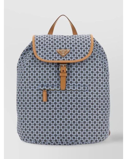 Prada Blue Adjustable Straps Nylon Print Backpack