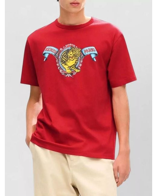 KENZO Red Gots Cotton T Shirt Jumping Tiger for men