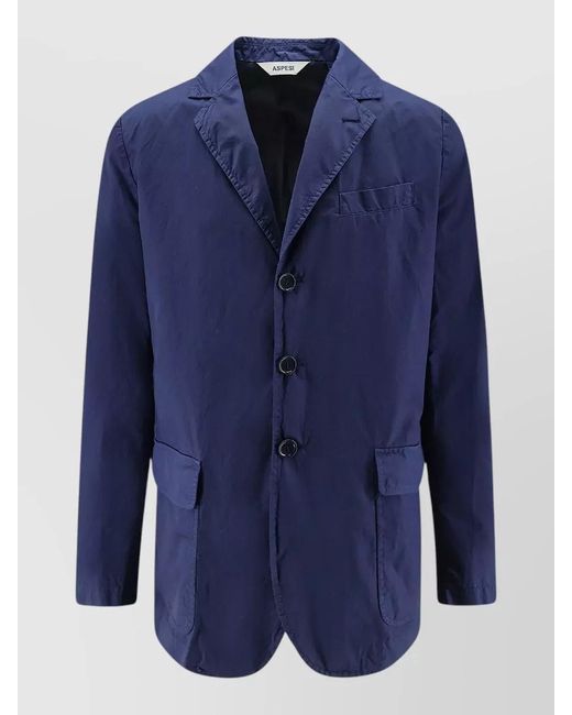 Aspesi Blue Long Sleeve Blazer Front Pockets Lapel for men