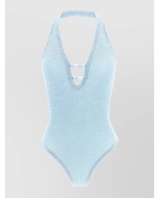 Hunza G Blue Adriana Halterneck Open Back One Piece