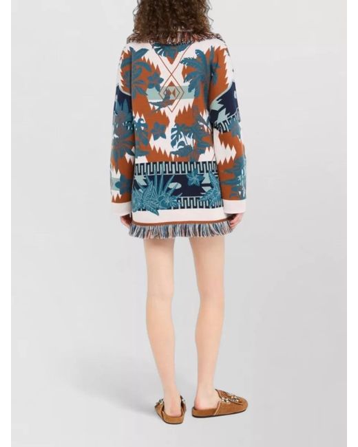 Alanui Blue Embroidered Wool Belted Cardigan