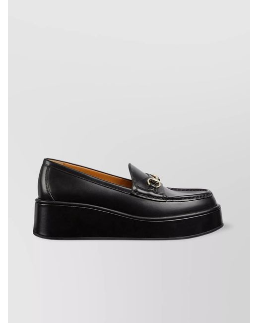 Gucci Black Horsebit Detail Wedge Loafers