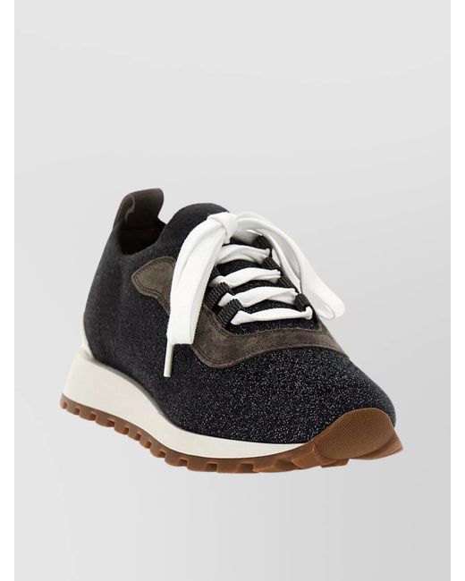 Brunello Cucinelli Black Leather Sock-Style Low-Top Sneakers