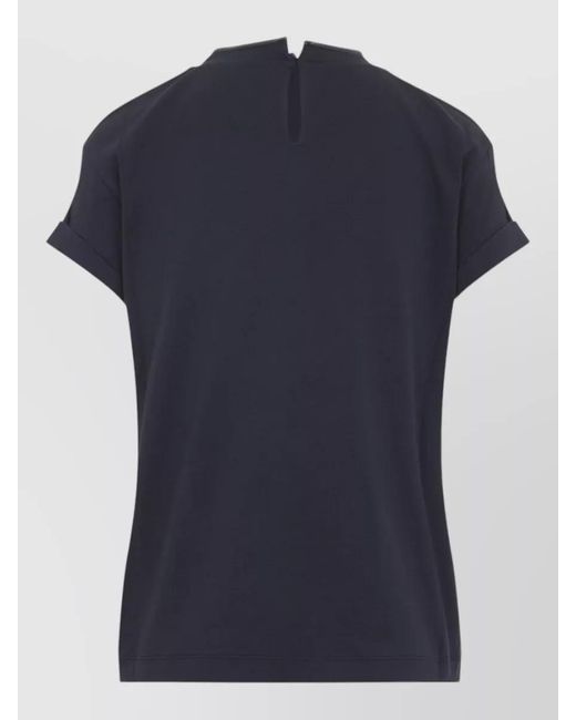 Brunello Cucinelli Blue Cotton Embellished Short-Sleeve T-Shirt
