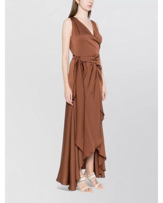 Silk95five Brown Shangri Long Dress Asymmetric Draped Wrap
