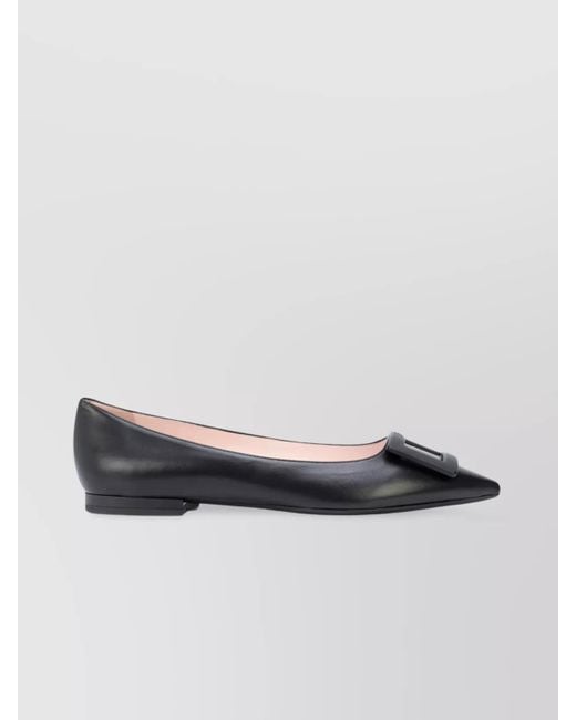 Roger Vivier Gray Leather Gommettine Ballerina Flats
