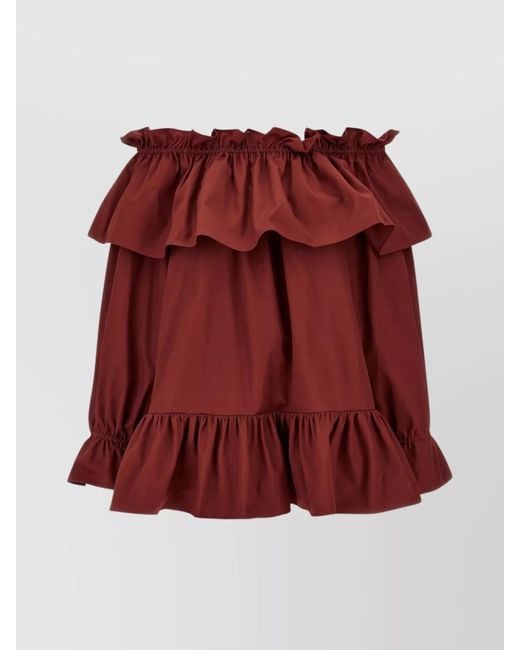 Saint Laurent Red Cotton Off-Shoulder Long-Sleeve Mini Dress