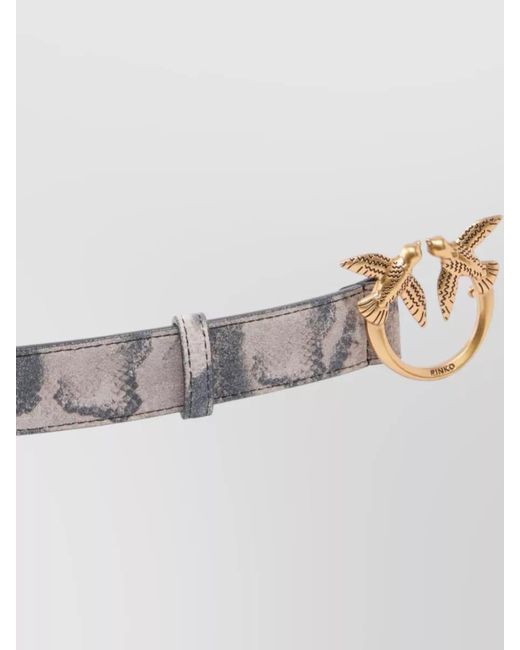 Pinko Gray Belt Goldtone Buckle Nylon Silk Snake