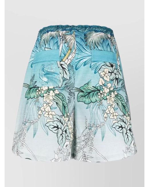 F.R.S For Restless Sleepers Blue Cotton Shorts Floral And Japanese Branch