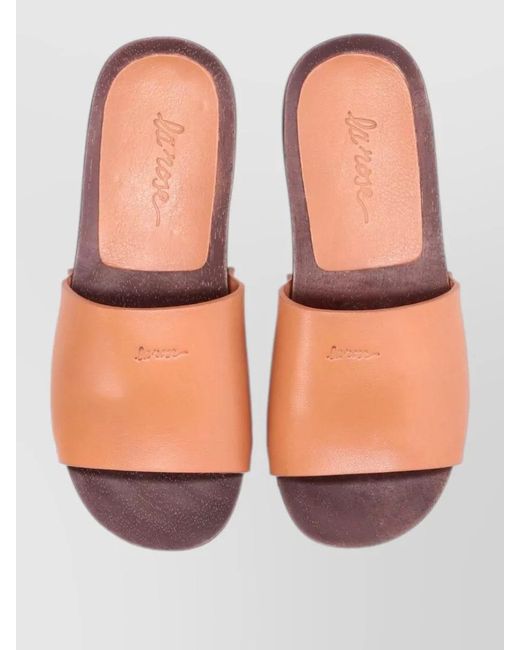 LA ROSE Orange Leather Sandals Flat Sole Open Toe