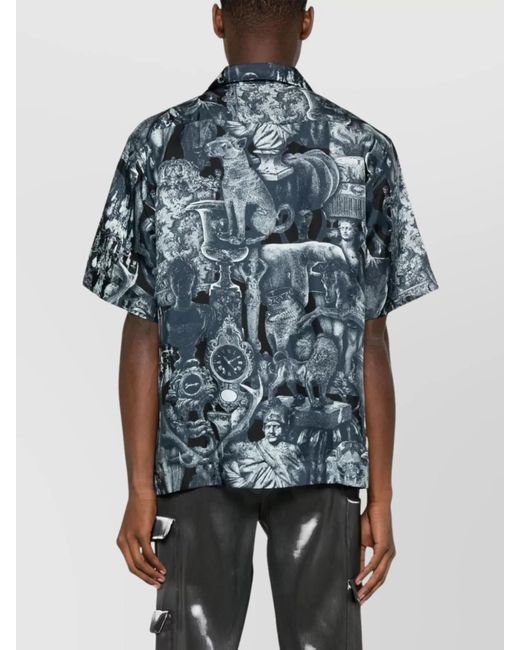 Givenchy Blue Silk Printed Short-Sleeve Shirt for men