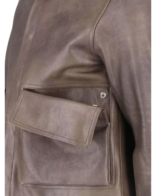 Rick Owens Gray Leather Coat for men