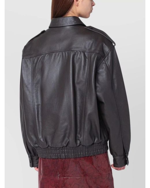 Blazé Milano Gray Leather Bomber Jacket Flap Pockets
