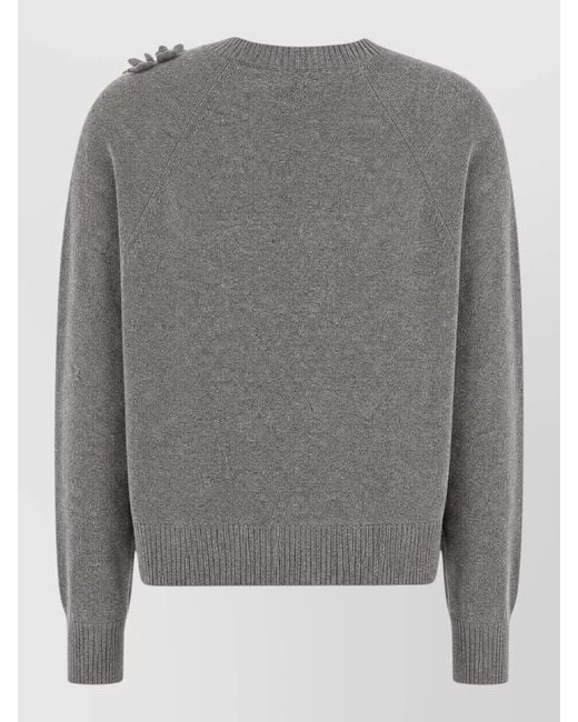 Alberta Ferretti Gray Crew Neck Cropped Top Floral Embellishments