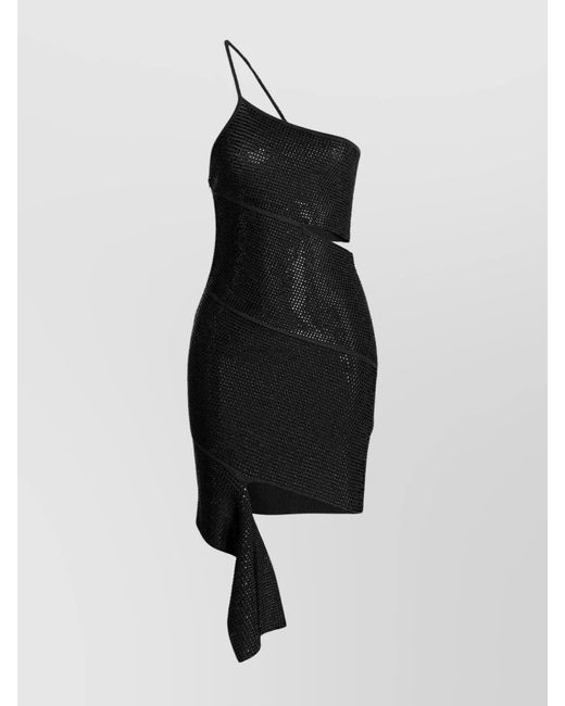 ANDREADAMO Black Sequin One-Shoulder Mini Dress