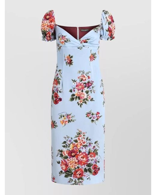 Dolce & Gabbana White Flower Bouquet Print Midi Dress