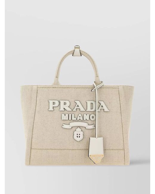 Prada Natural Triangle Canvas Tote Bag