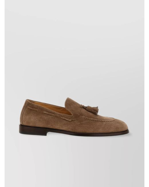 Brunello Cucinelli Brown Suede Tassel Loafers Round Toe for men