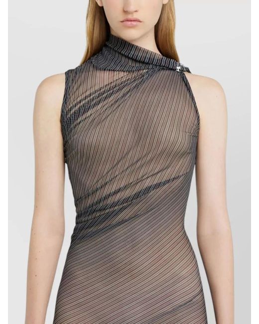 Courreges Gray Sleeveless Diagonal Stripe Maxi Dress