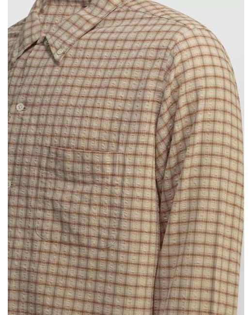 Beams Plus Natural Checked Button Down Shirt Front Pocket for men