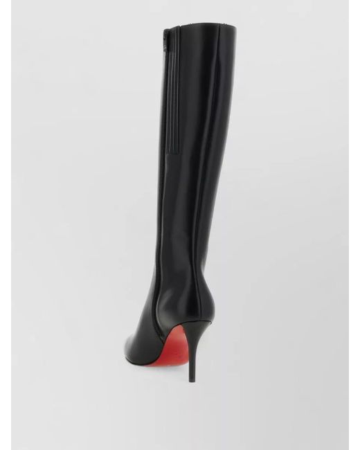Christian Louboutin Black Calfskin Leather Knee-High Stiletto-Heel Boots