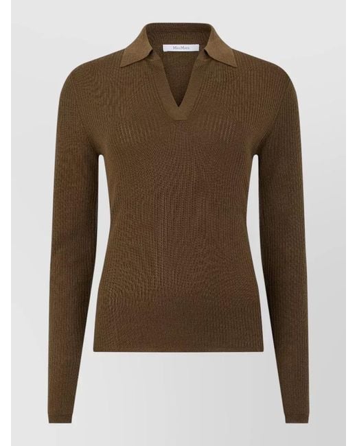 Max Mara Brown Long Sleeve Polo Knit Sweater