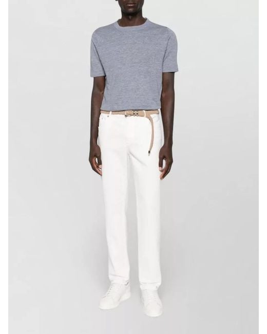 Brunello Cucinelli Gray Linen Blend Fine-Knit Short-Sleeve T-Shirt for men