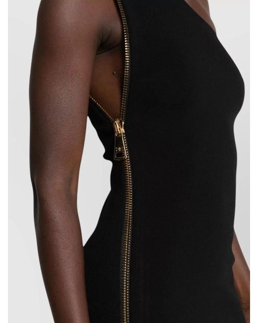 Elisabetta Franchi Black Fine-Knit One-Shoulder Sleeveless Maxi Dress