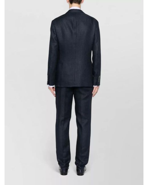 Brunello Cucinelli Blue Silk Linen Wool Single-Breasted Suit for men