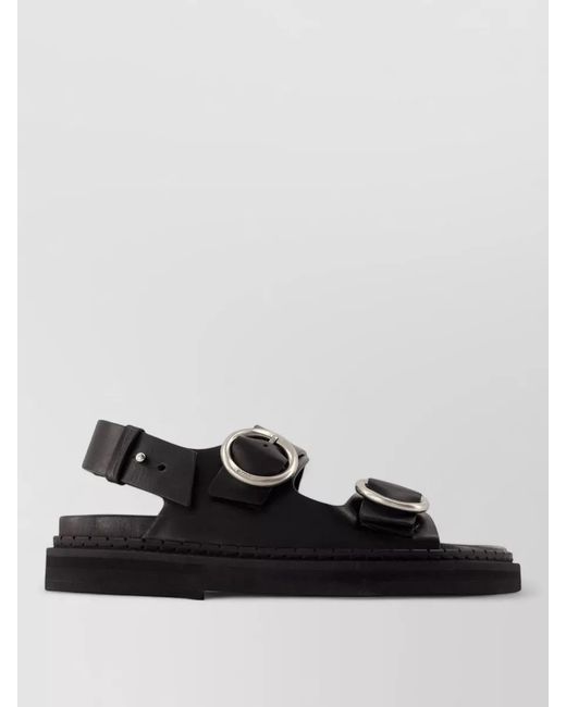 AMI Black Fussbet Leather Sandals Flat Sole