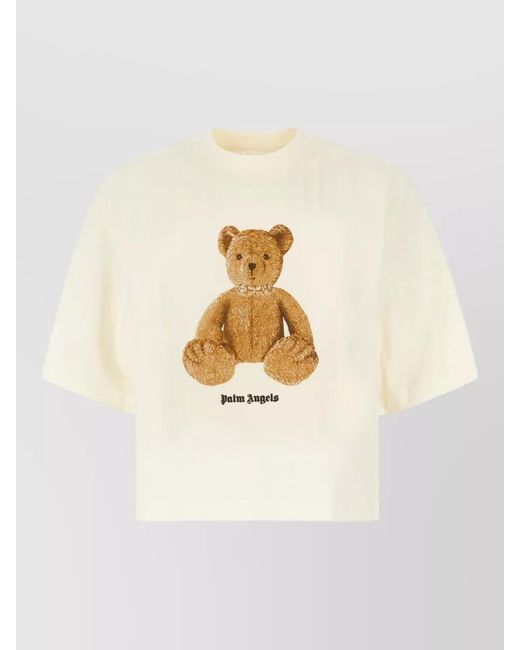 Palm Angels White Cotton Crew Neck T Shirt Teddy Bear