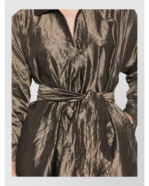 Daniela Gregis Brown Silk Midi Dress Belted Waist Pockets