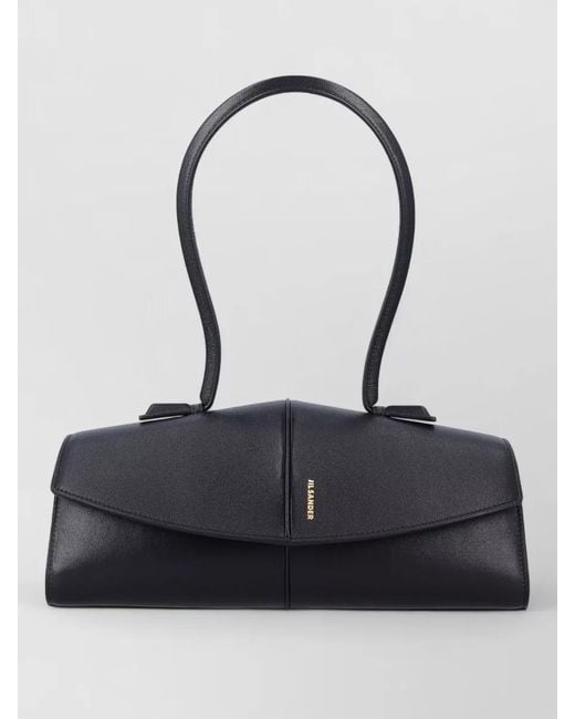 Jil Sander Black Shoulder Bag Leather Structured Piping Strap Handle