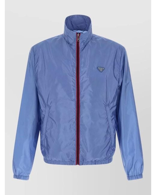 Prada Blue Recycled Nylon Feather Jacket High Neck for men