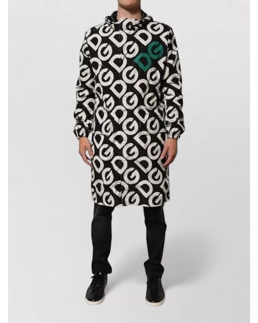 Dolce & Gabbana Black Logo-Print Hooded Raincoat for men