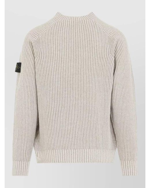 Stone Island White Two-Tone Ribbed Cashmere Crew-Neck Jumper for men