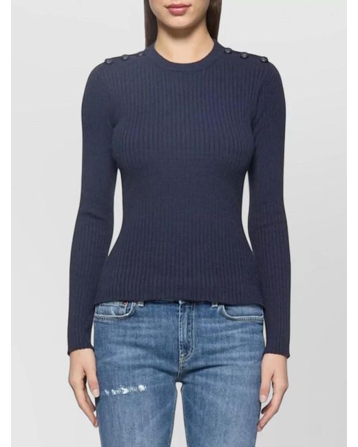 Dondup Blue Sweater Crew Neck Button Shoulder Detail
