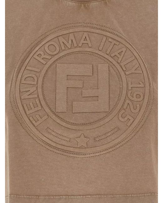 Fendi Natural Cotton Cropped Logo T-Shirt