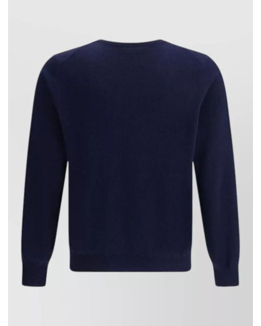 Brunello Cucinelli Blue Cashmere Crew Neck Long Sleeve Sweater for men