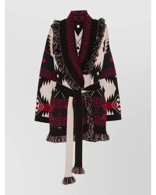 Alanui White Belted Cardigan Long Sleeves Patterned Fringe