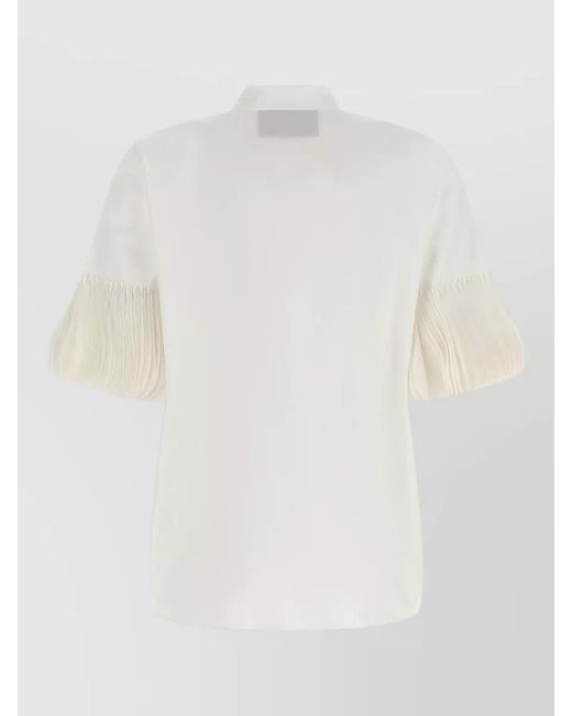 Valentino Garavani White Poplin Shirt Embroidered Mandarin Collar Pleated Sleeves